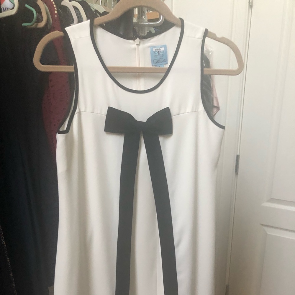Cece Bow Dress White & Black Size 4